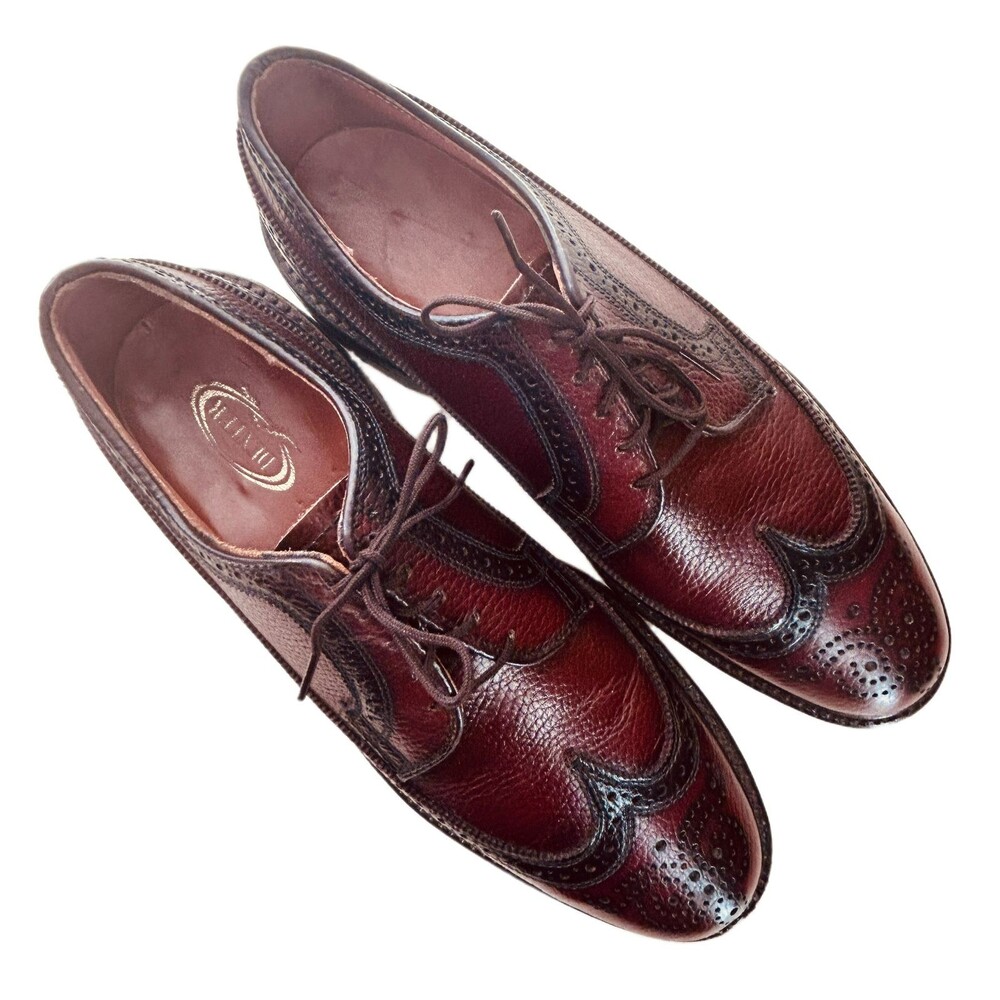 Vintage 1970s Dexter V-Cleat Longwing Dress Shoes Brown Size 9 B Made In USA - Picture 4 of 11